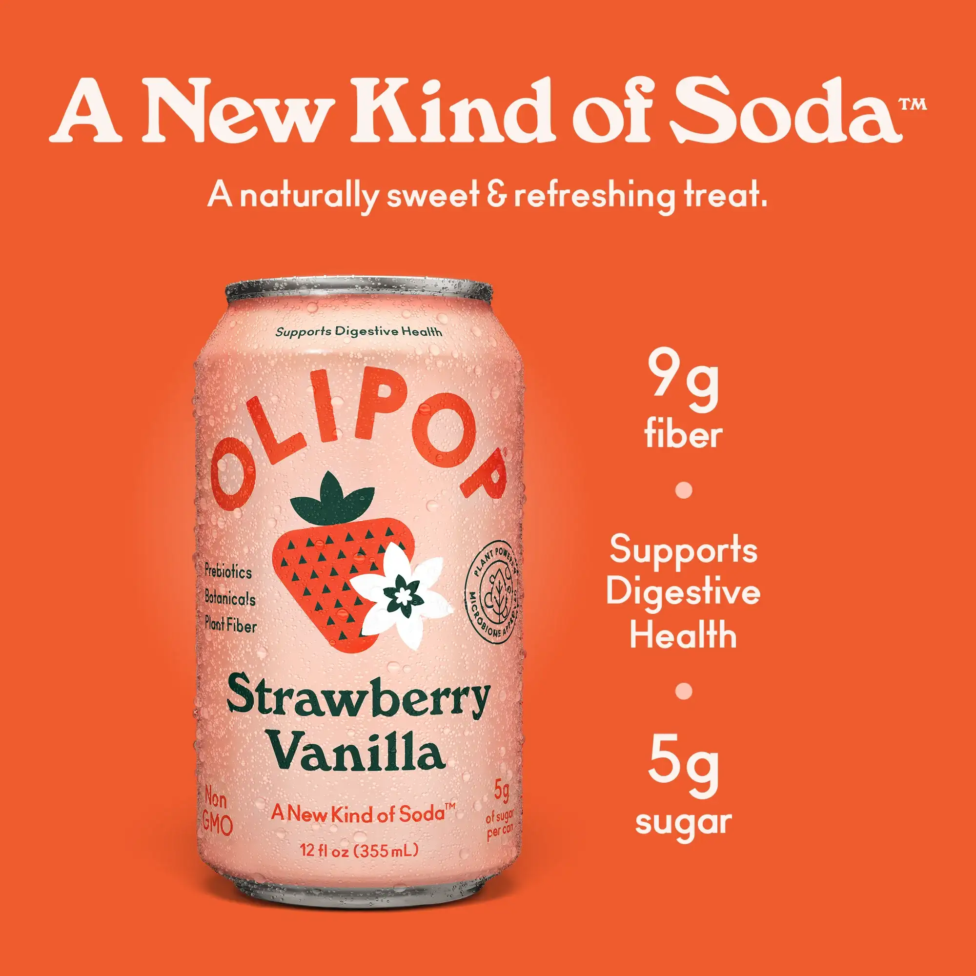 Soda prébiotique OLIPOP fraise vanille, canette de 355 ml – Image 2